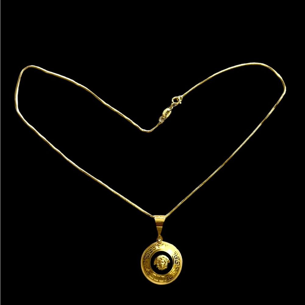 Necklace solid gold 10k Versace charm and solid gold chain 10k great deal